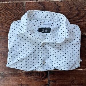 New WOT Zara Men's White with blue/black patterned soft Button up Dress Shirt